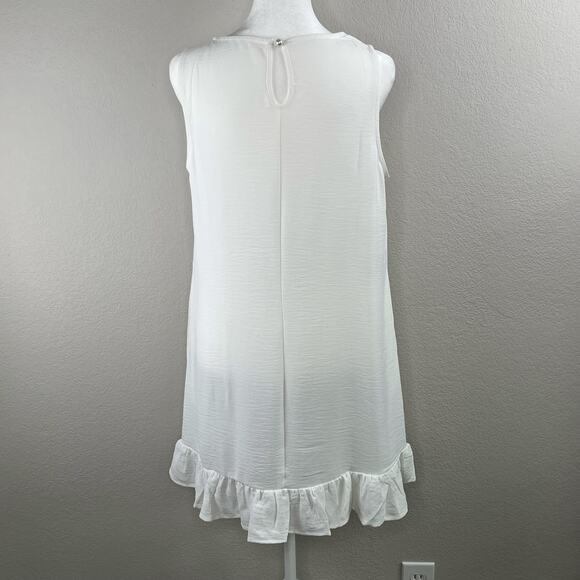 White Semi Sheer Casual Sleeveless Knee-Length Ruffle Mini Shift Dress Small NWT - Picture 12 of 13